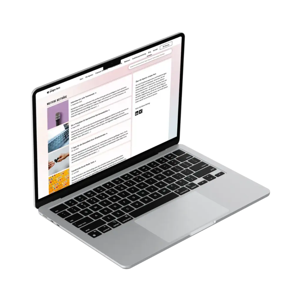 Mockup von Laptop mit offener Website von Agnetur Junges Herz