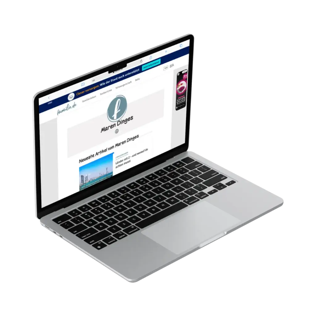 Mockup von Laptop mit offener Website von familie.de