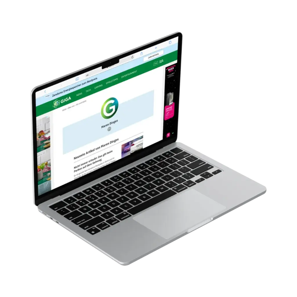 Mockup von Laptop mit offener Website von Giga