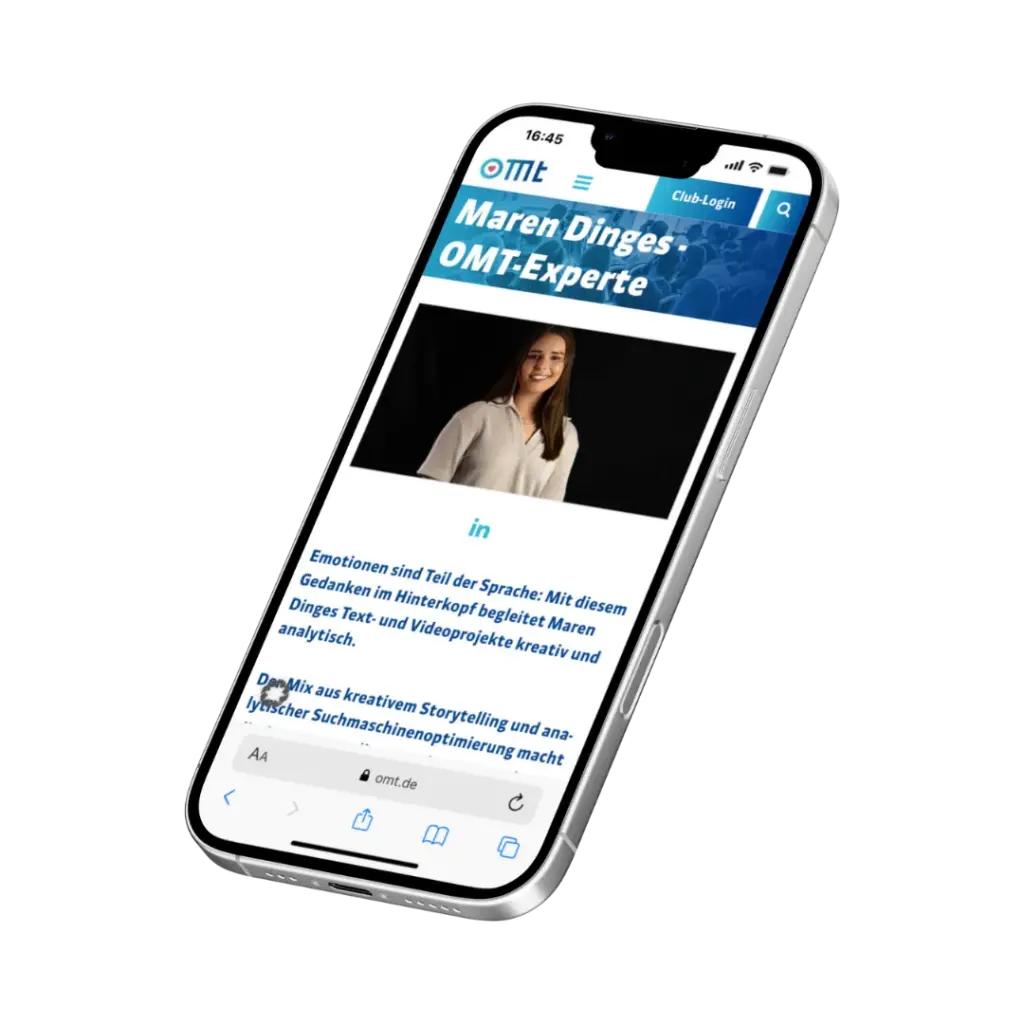 Mockup von Handy mit offener Website von OMT