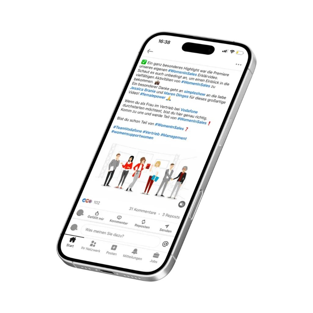 Mockup von Handy mit offenem Beitrag von Women in Sales