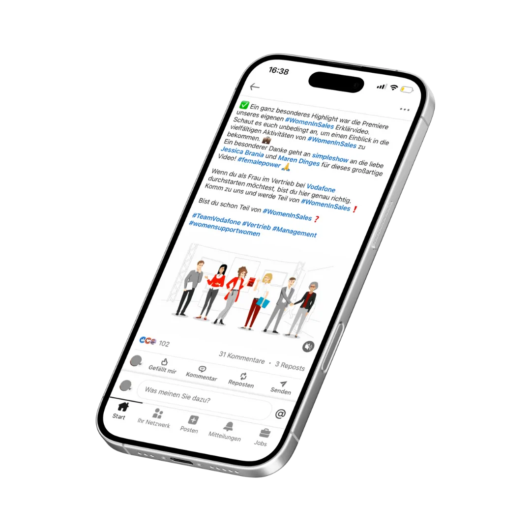 Mockup von Handy mit offenem Beitrag von Women in Sales